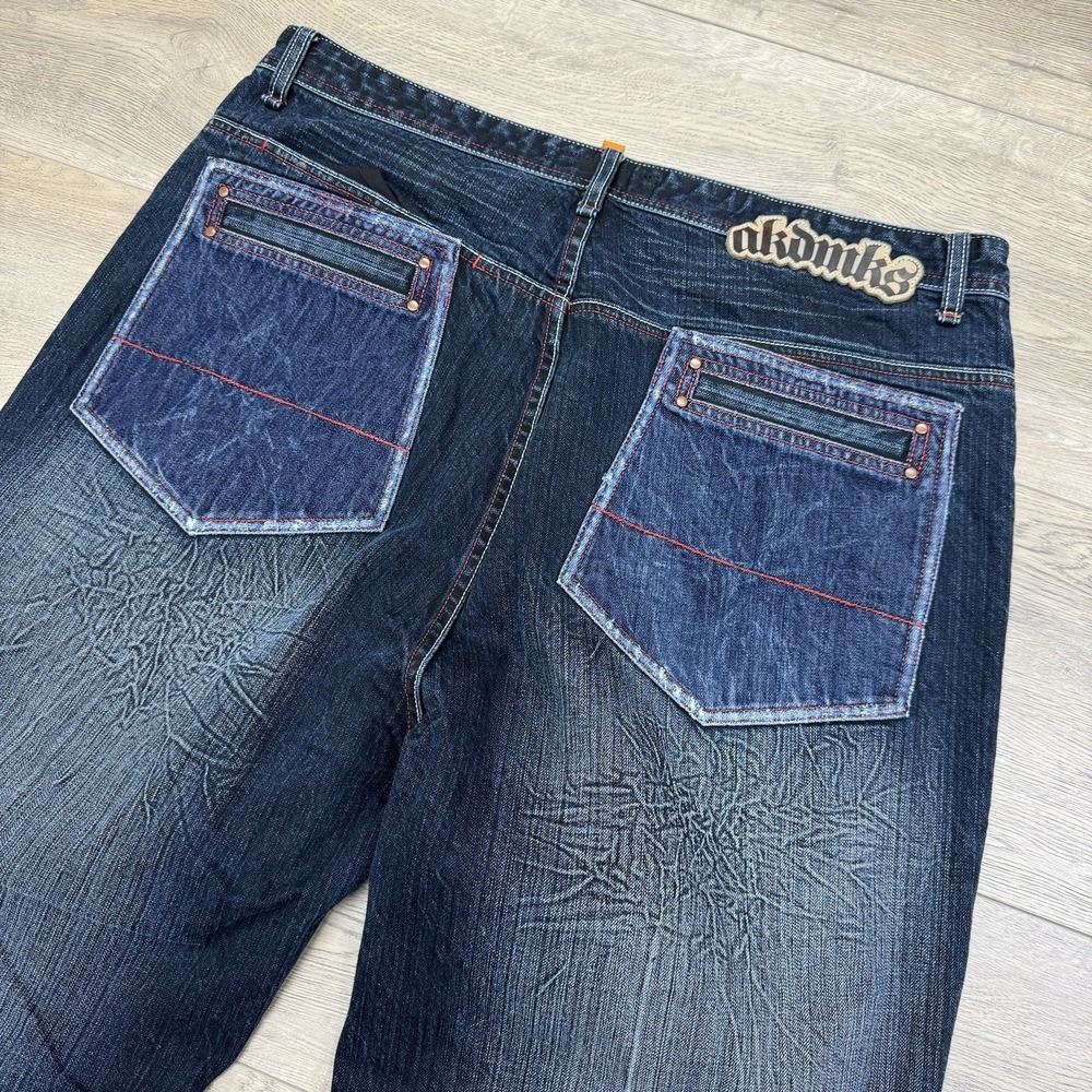 Y2K Akademiks‎ Baggy Hip Hop Jeans Blue Men's Sz 40x36 Pockets Distressed